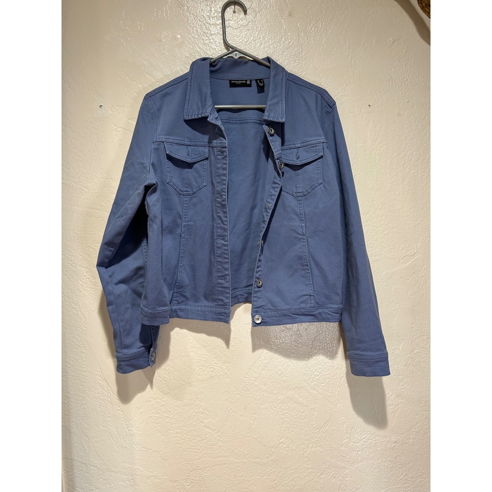 Susan Graver Jeans Womens Blue Button‎ Front Stretch Denim Trucker Jacket Size M
